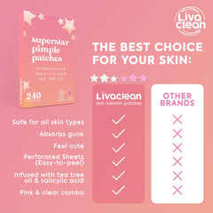 LivaClean pink star patches arranged showing color options and aesthetic benefit