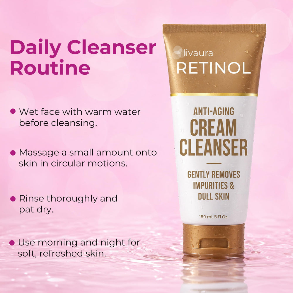 Retinol LIVAURA makeup removal before and after showing clean skin