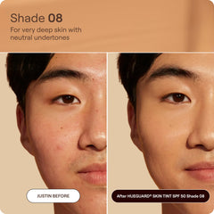 Live Tinted before-and-after face comparison highlighting natural-looking coverage and glow