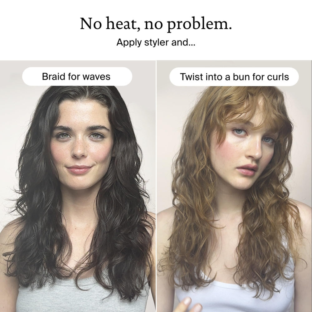 Living Proof before and after showing faster air-dry and softer texture