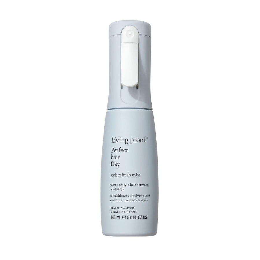 Living Proof front pump spray showing clean packaging and quick application benefit
