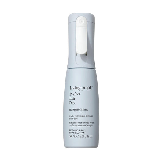 Living Proof front pump spray showing clean packaging and quick application benefit