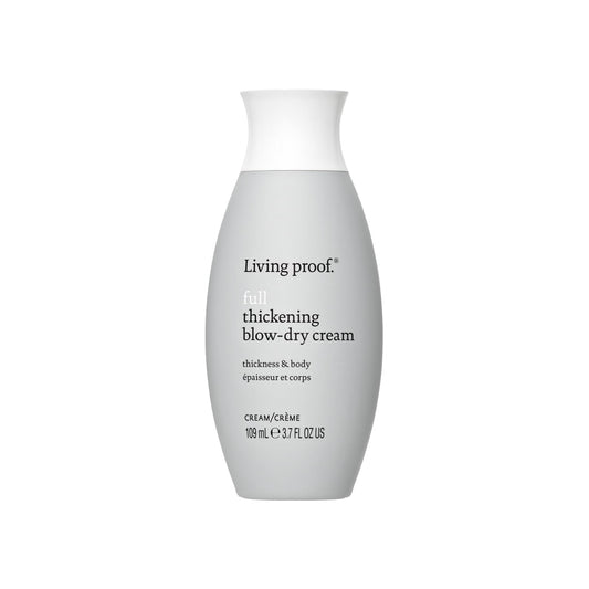 Living Proof front view of full thickening blow-dry cream packaging for product identification and trust