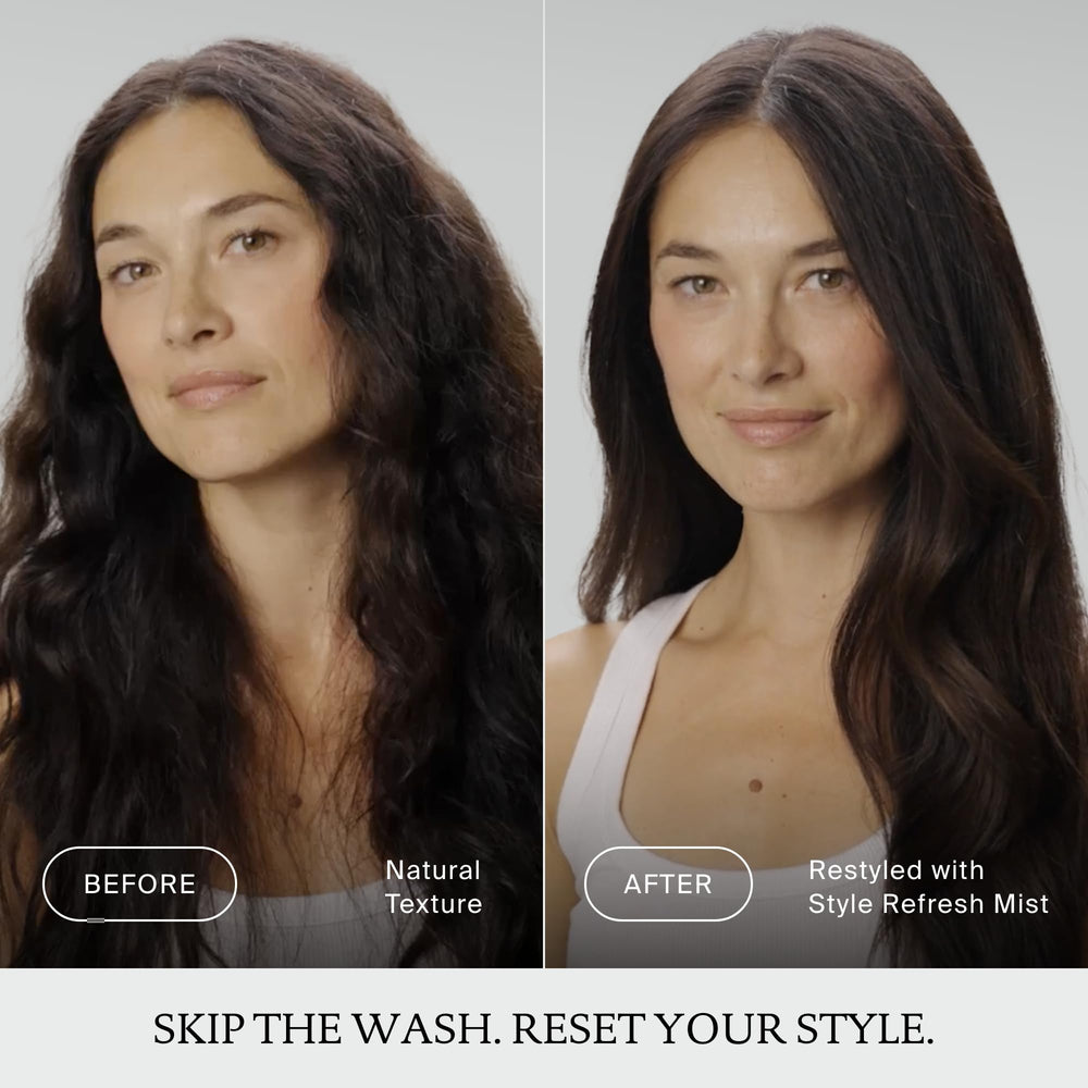 Living Proof spray in hair action demonstrating instant refresh and detangling benefit