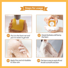 LIYALAN soap with turmeric and plant extracts arranged to show natural ingredients