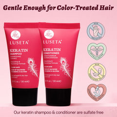 L LUSETA label close-up highlighting keratin and sulfate-free ingredients