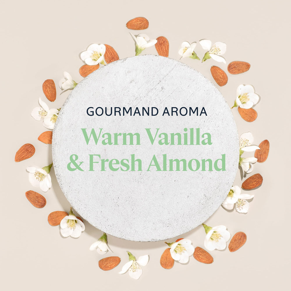 L'OCCITANE almonds and milk ingredients image emphasizing nourishing benefit