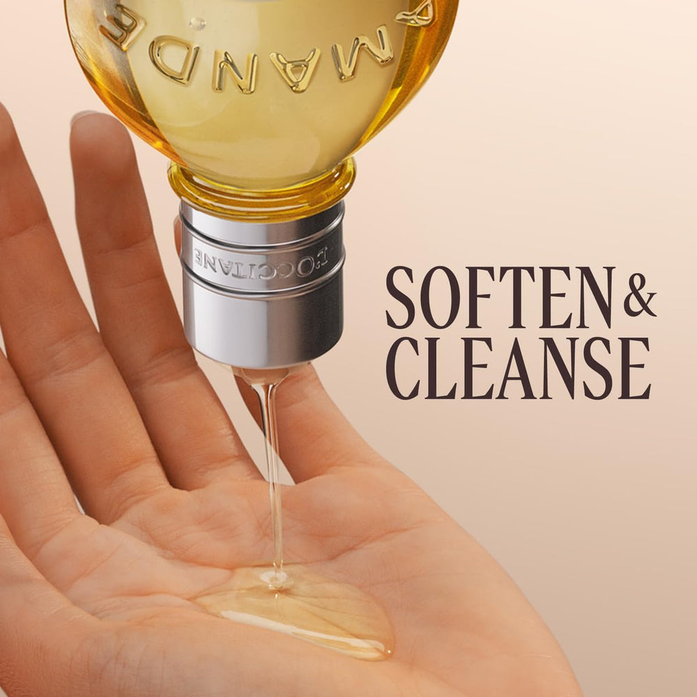 L'OCCITANE almond oil pouring to show silky texture and easy spread