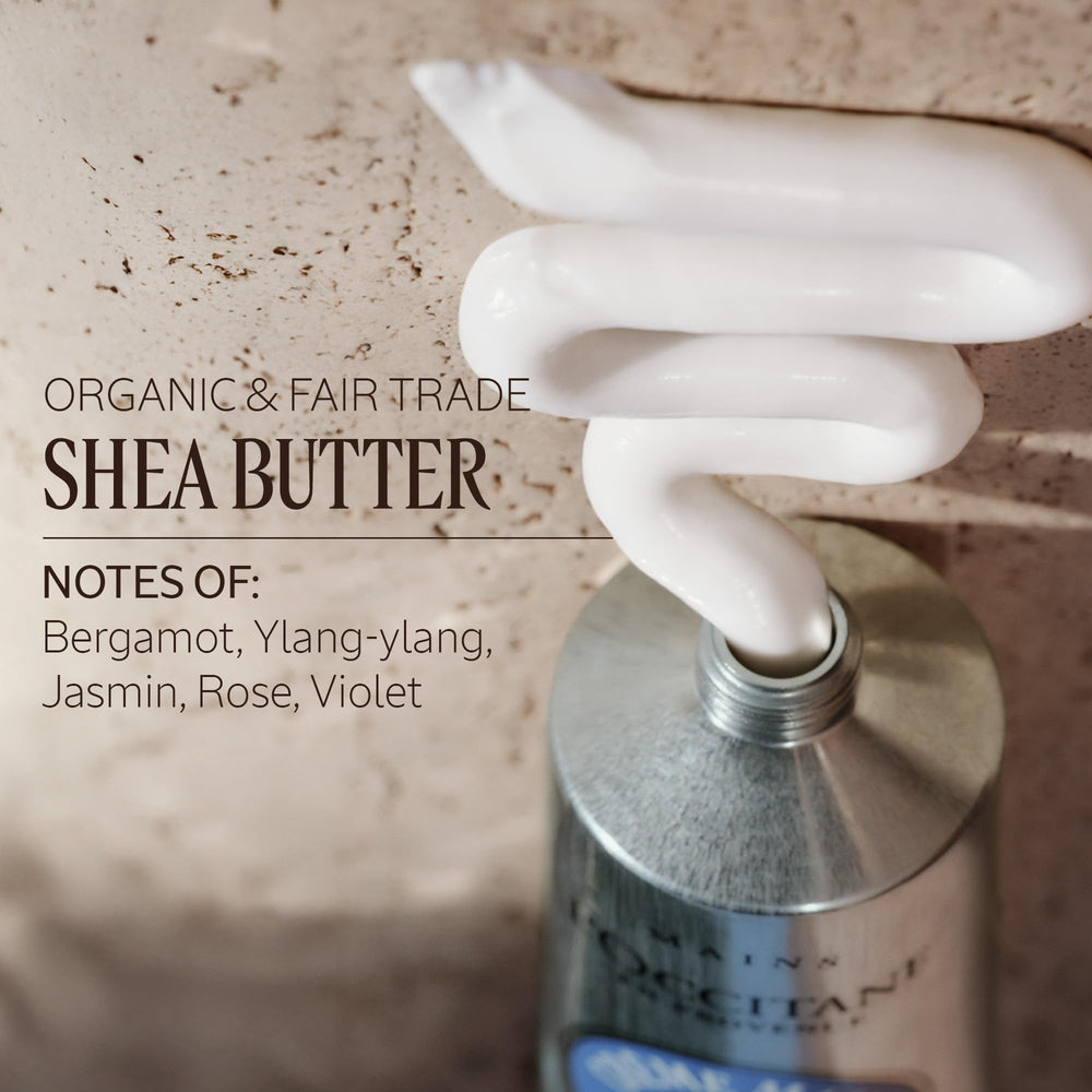 L'OCCITANE close-up label displaying ingredient concentrations and quality benefit