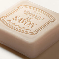 L'OCCITANE soap label detail showing shea butter and vegan note