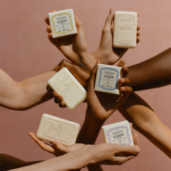 L'OCCITANE soap size comparison next to hand to show scale