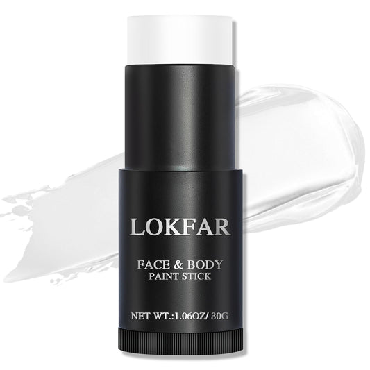 LOKFAR front view of white paint stick showing label and full-coverage benefit