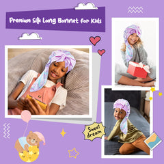 Lolalet child wearing bonnet in bed keeps braids and curls intact overnight