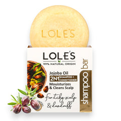 LOLE'S front view of shampoo bar showing compact shape and travel benefit