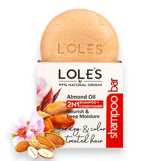 LOLE'S front packaging showing almond oil bar and travel-friendly benefit