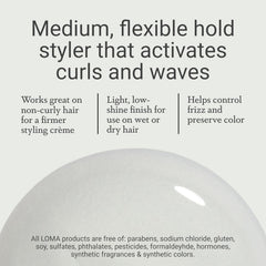 Model with styled hair using Loma gel, demonstrating strong hold and defined shape