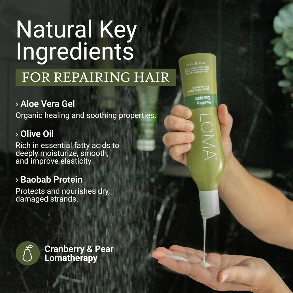 LOMA close-up of creamy shampoo texture highlighting moisturizing, gentle lather