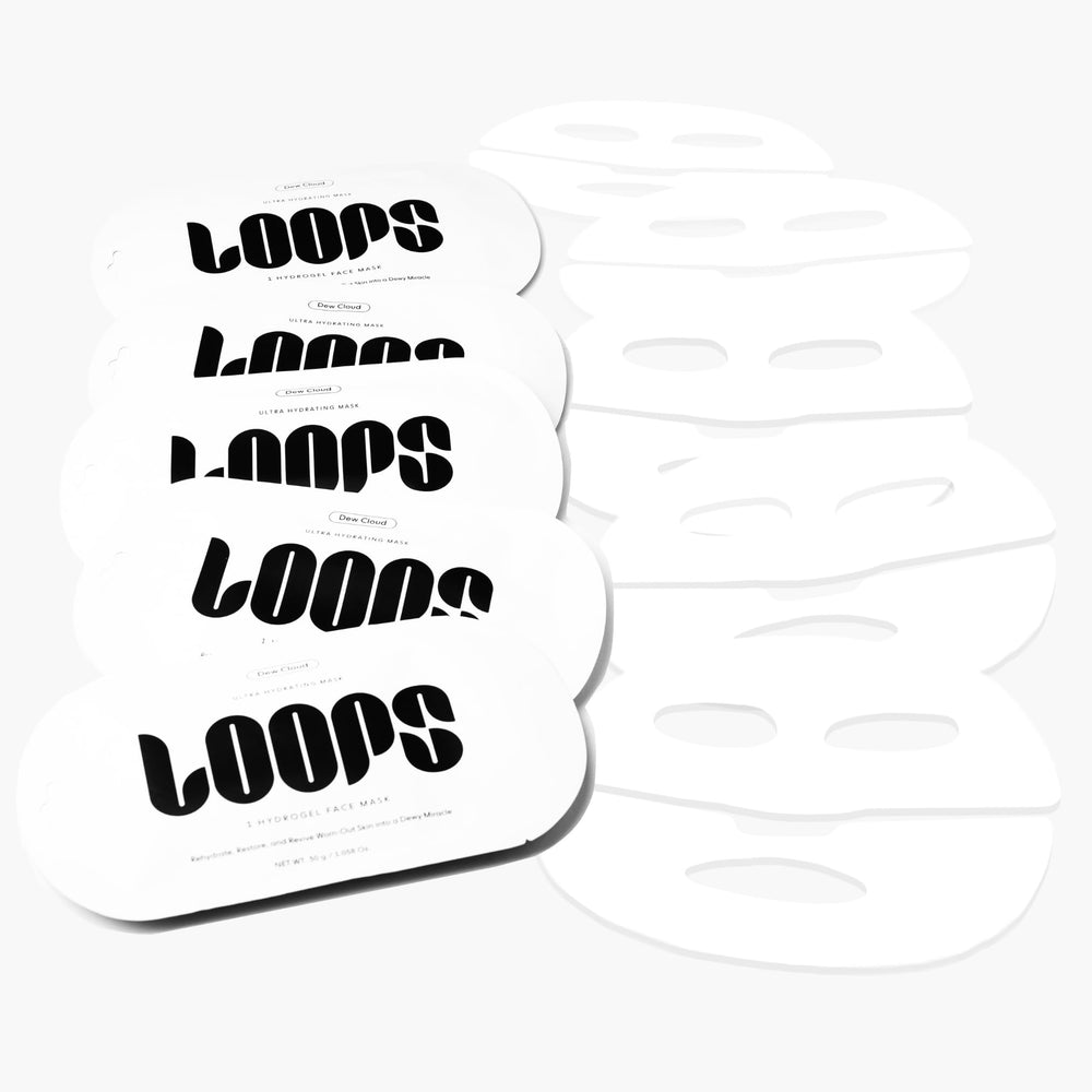 LOOPS single hydrogel mask flat lay highlighting hydration benefits