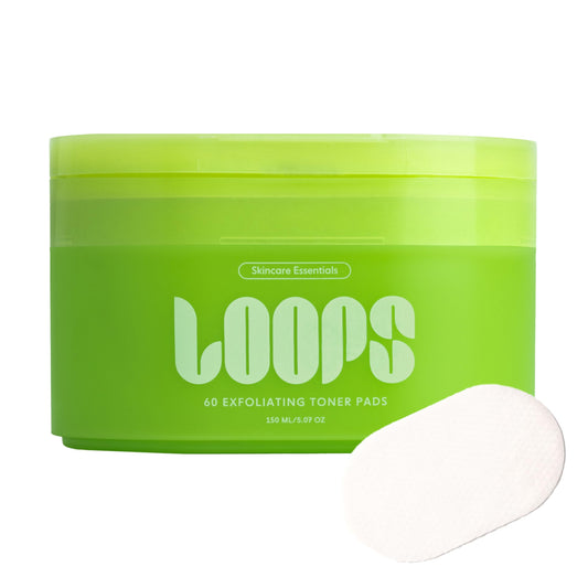 LOOPS front jar view showing product packaging and pad count benefits