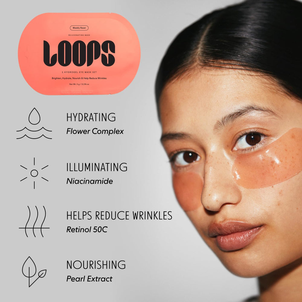 LOOPS two-piece mask layout on surface illustrating customizable fit
