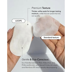 LOOPS pad applying across cheek illustrating even peptide distribution benefit