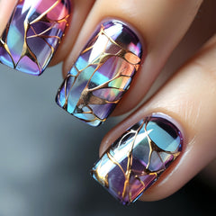 LOPMNGHT front packaging showing blue gradient nails, clear presentation and benefit