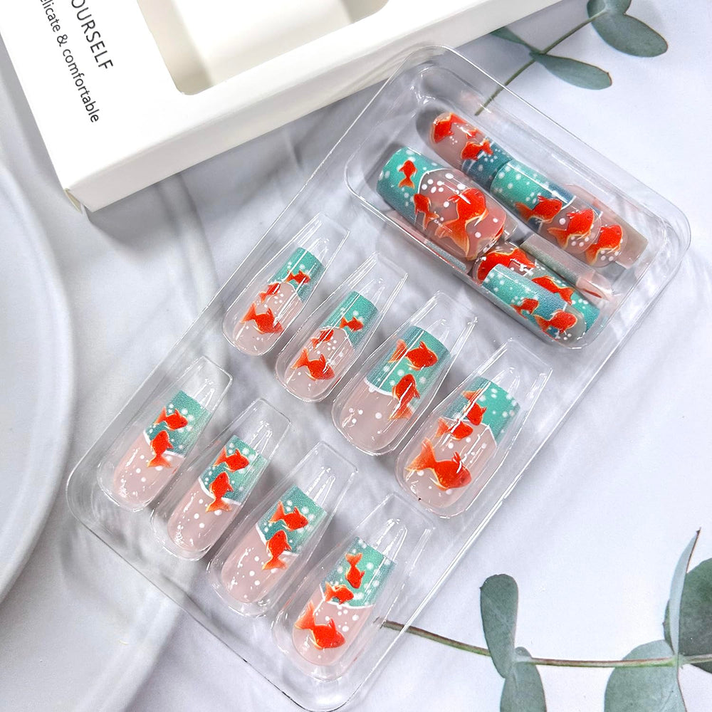 LOPMNGHT side profile of medium square coffin nail length revealing durable glossy acrylic