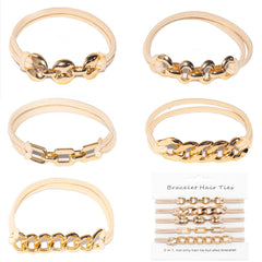 Loqpol front packaging showing 5 gold bracelet hair ties, stylish storage benefit