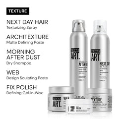 L'Oréal Professionnel styled hair in lifestyle scene illustrating textured, matte definition.