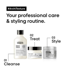 L'Oréal Professionnel jar held in hand showing product size and easy travel benefit.