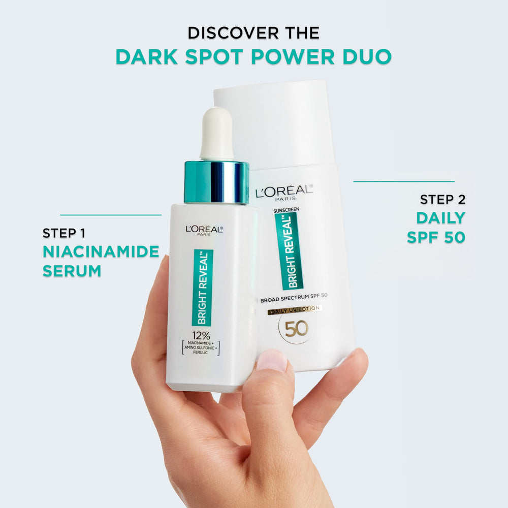 L'Oréal Paris Bright Reveal bottle staged on vanity to show daily routine compatibility