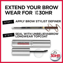 L'Oreal Paris Brow Definer beside a makeup bag suggesting easy daily use