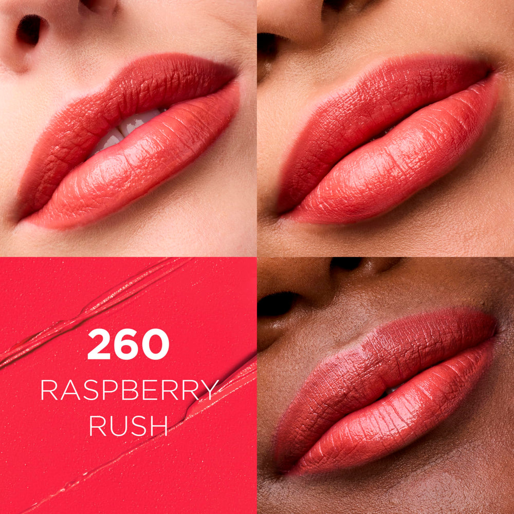 L'Oreal Paris swatch on arm displaying true Raspberry Rush shade and accurate tone