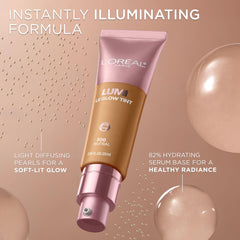 L'Oreal Paris before and after half-face showcasing coverage and soft-lit glow benefit