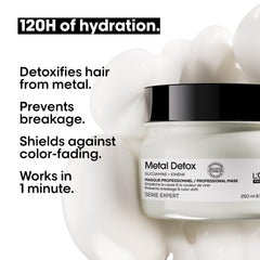 L'Oréal Professionnel Paris label close-up highlighting anti-metal ingredient benefit