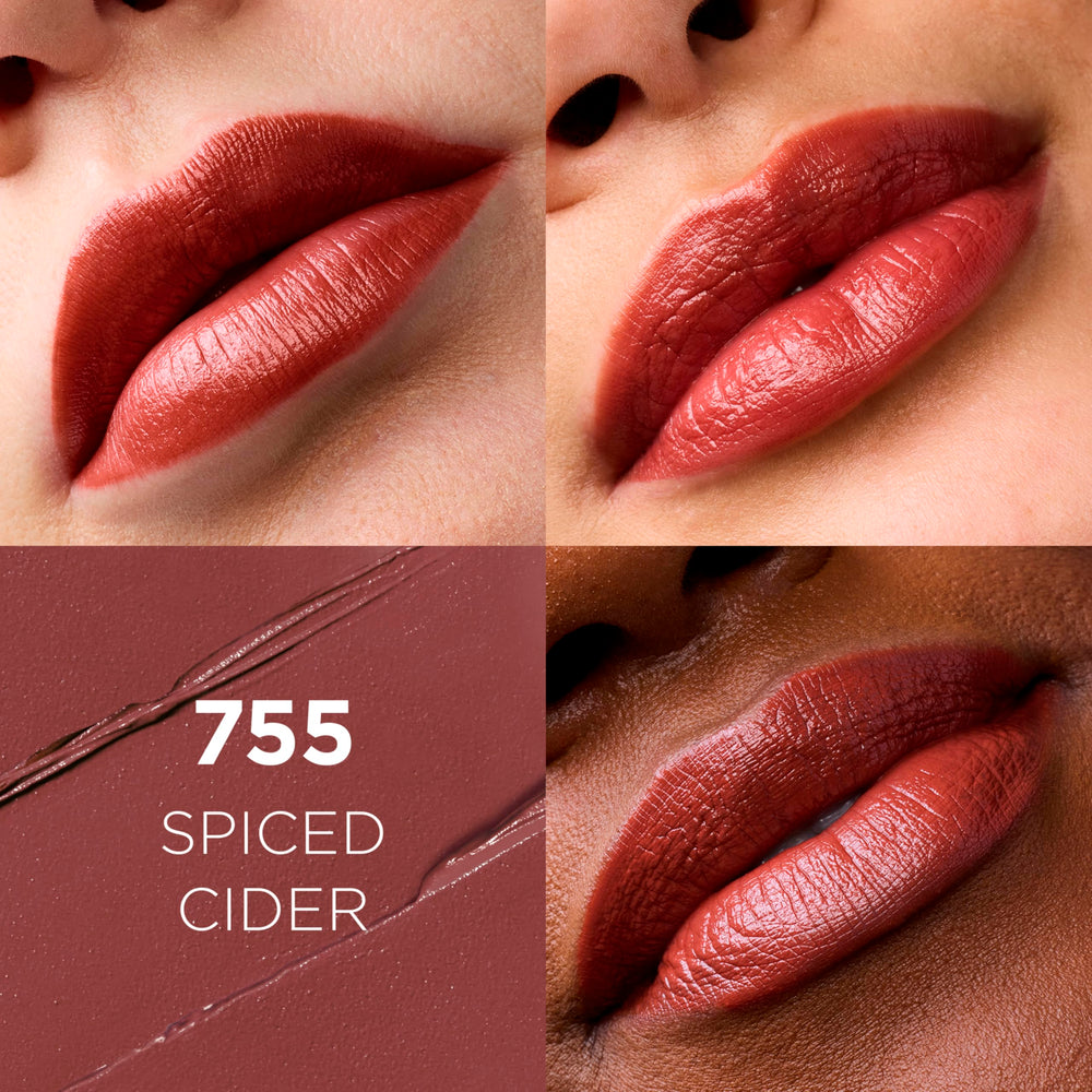 L'Oreal Paris lipstick bullet close-up highlighting smooth satin tip and precise shape benefit
