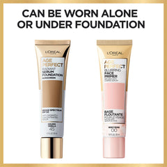 L'Oreal Paris Age Perfect primer applied on cheek demonstrating pore-blurring benefit