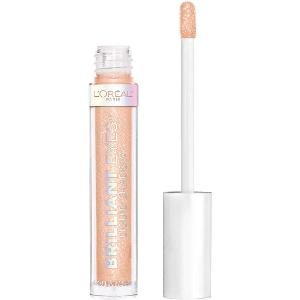 L'Oreal Paris front packaging of brilliant eyes shimmer liquid shadow showing product and label benefit