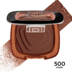 L'Oreal Paris bronzer applied with brush demonstrating buildable coverage benefit