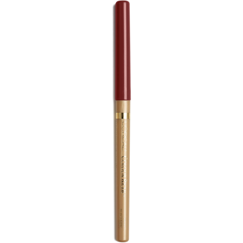 L'Oreal Paris colour riche pencil front packaging showing burgundy shade