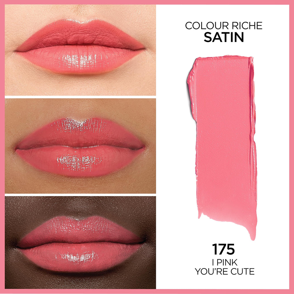 L'Oreal Paris applied on model lips demonstrating true pink shade and smooth finish