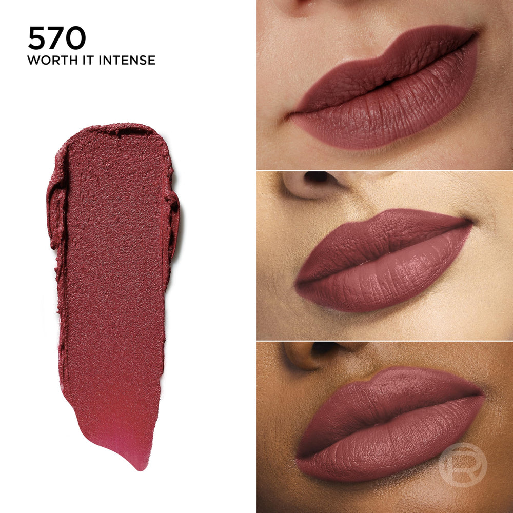 L'Oreal Paris open lipstick bullet texture demonstrating creamy matte glide benefit
