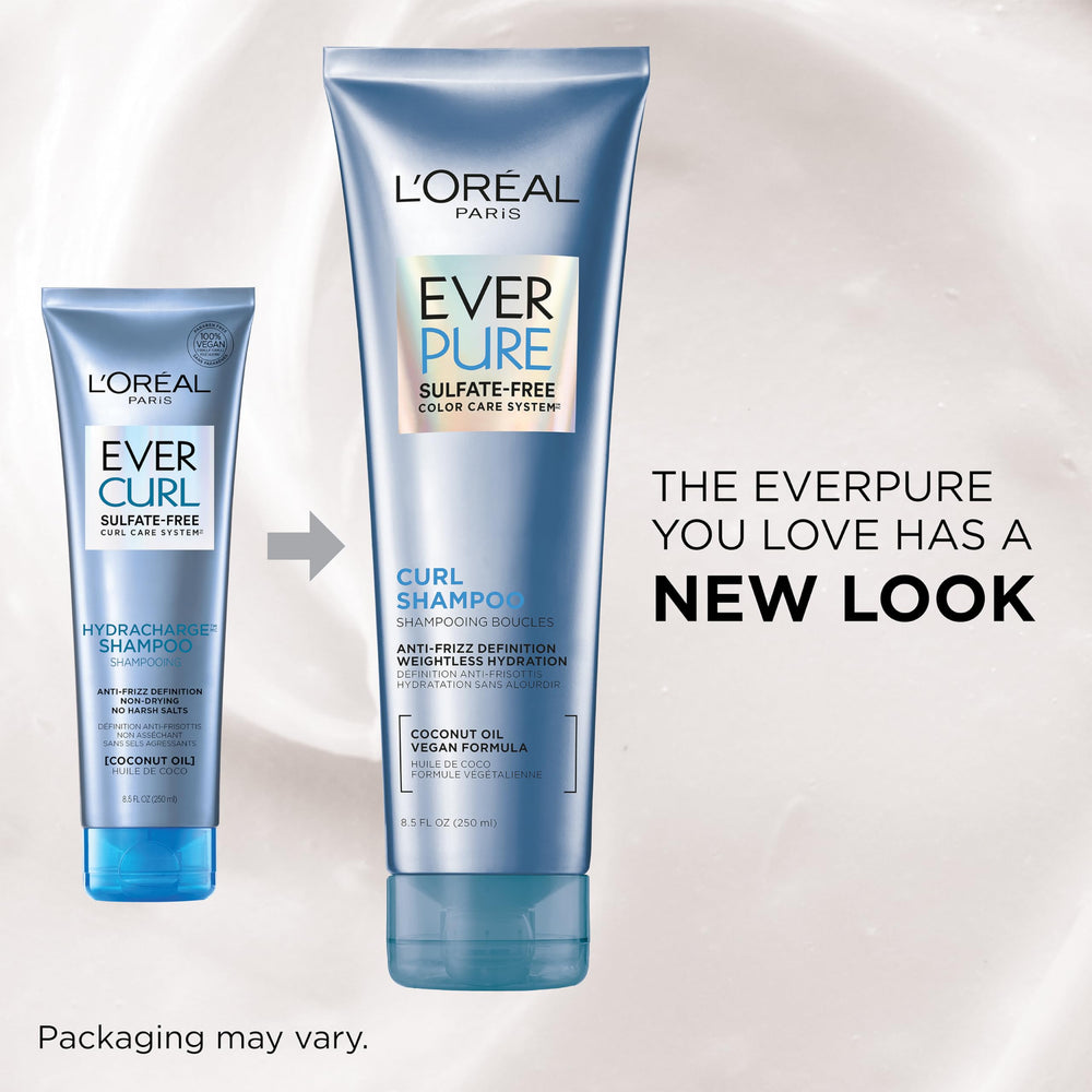 L'Oreal Paris bottle dispensing shampoo showing easy application and controlled pour
