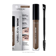 L'Oreal Paris front packaging showing product and shade Warm Brunette benefit longwear