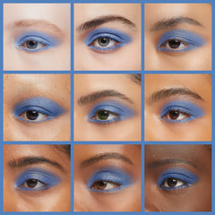 L'Oréal Paris Grand Bleu on eyelid in use demonstrating blendable blue color for striking looks