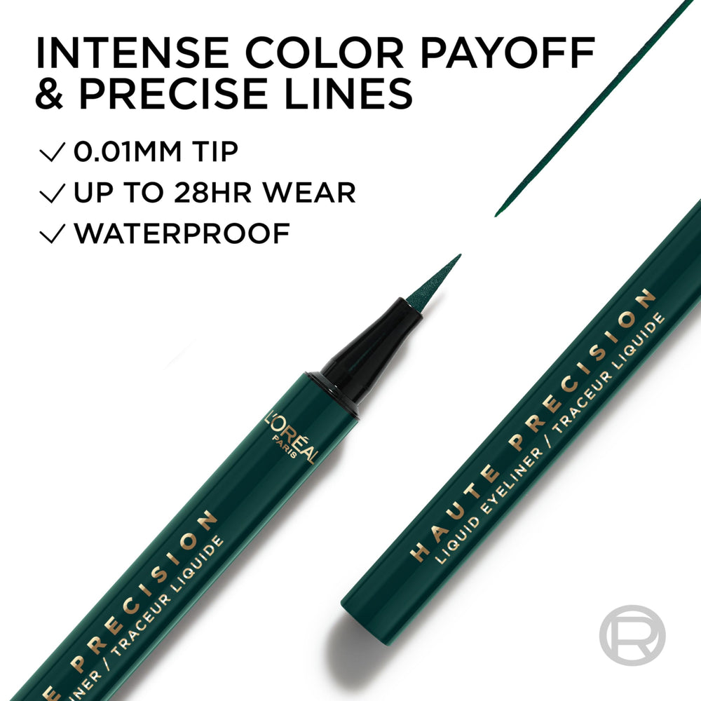 L'Oreal Paris ink stroke on skin showing vivid Green Velvet payoff