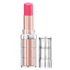 L'Oreal Paris lipstick front view showing guava-plump shade and glossy finish benefit