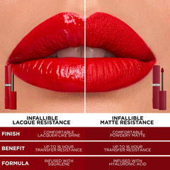 L'Oreal Paris before and after wear illustrating transfer-resistant performance benefit