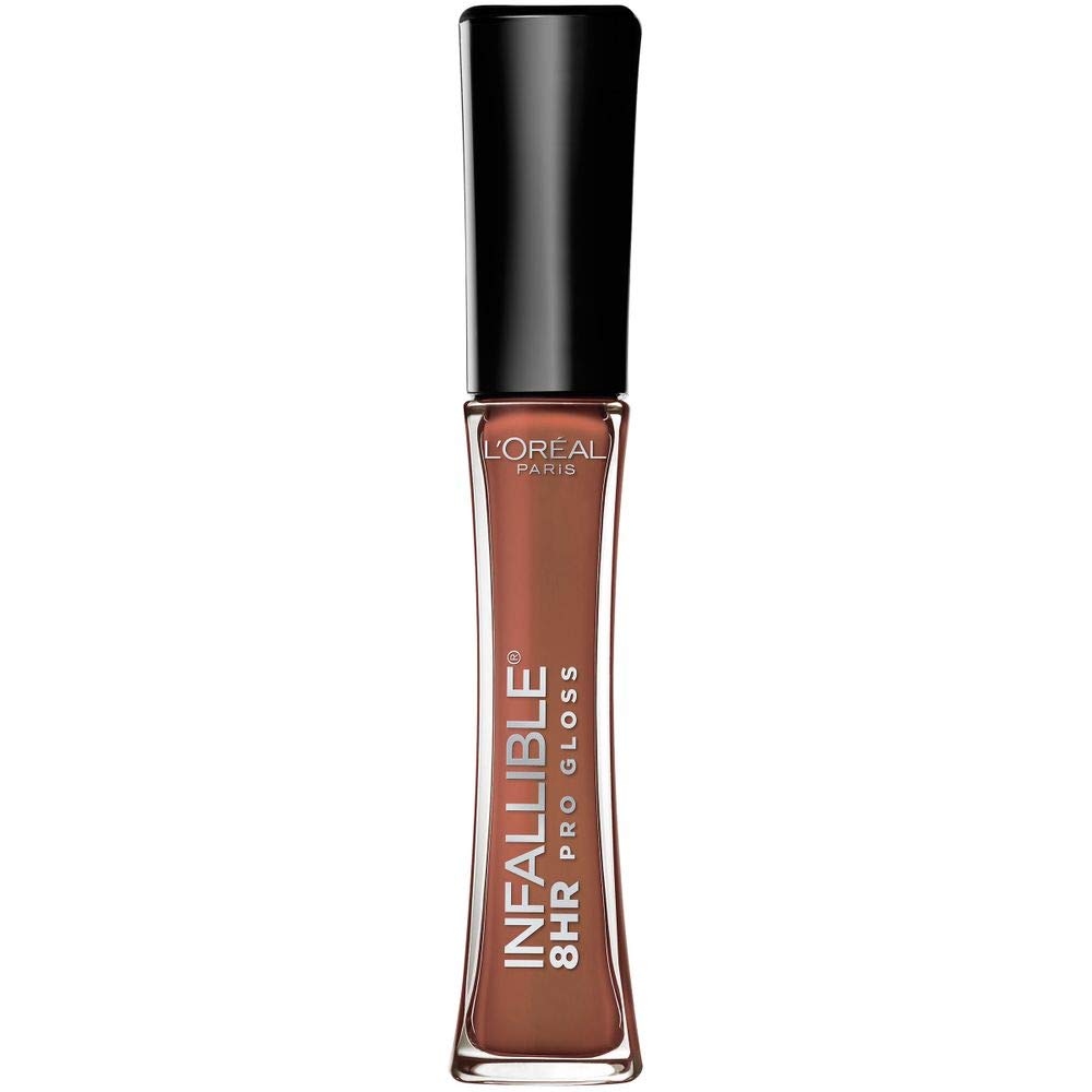 L'Oreal Paris gloss bottle front showing Barely Nude shade and label benefit