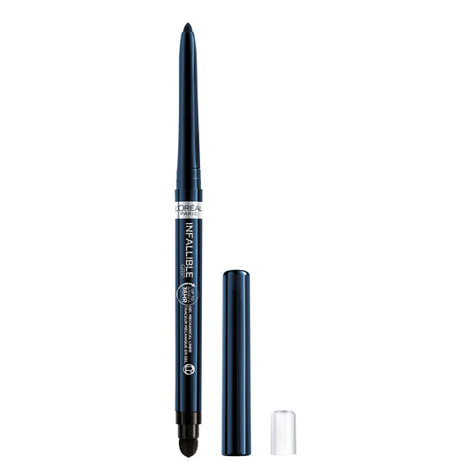 L'Oreal Paris front packaging showing Blue Jersey eyeliner and shade name benefits long wear